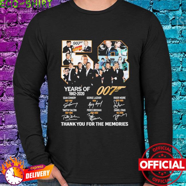 New James Bond 007 1962-2020 Signatures T-shirt Black Full size fo T-SHIRT S-5XL 