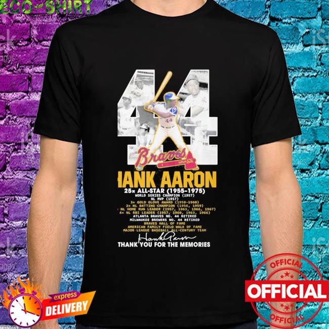 Atlanta Braves 44 Hank Aaron thank you for the memories signature shirt,  hoodie, sweater, long sleeve and tank top