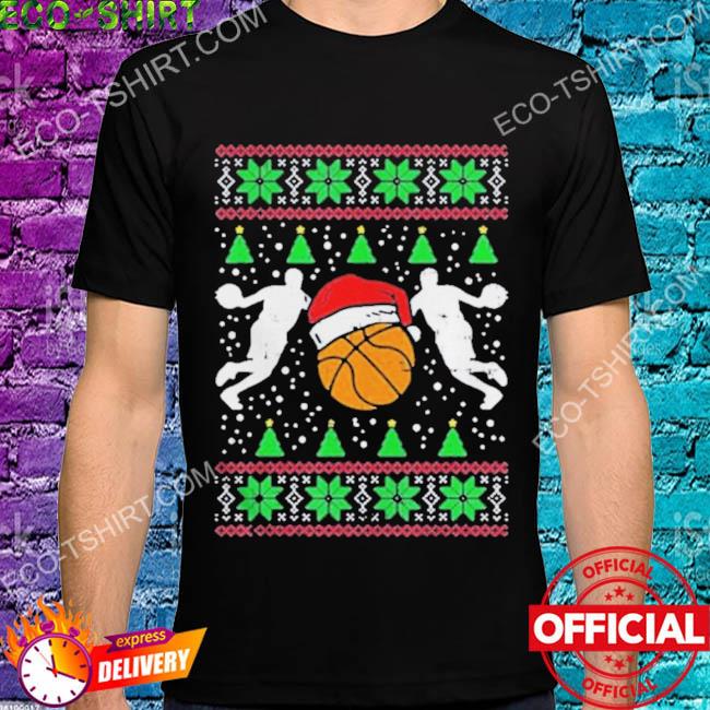 Basketball sport player santa hat pine tree ugly shirt
