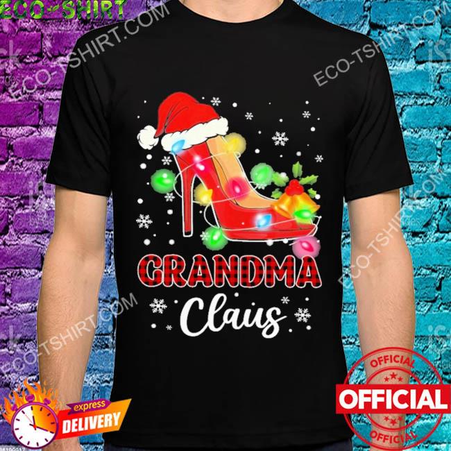 Grandma claus high heels santa hat lights bell Christmas sweater
