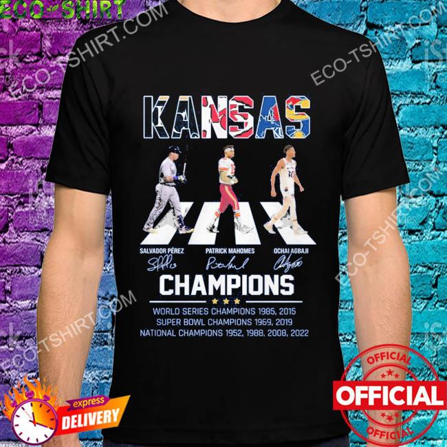 Kansas City Chiefs football team Ochai Agbaji and Patrick Mahomes and  Salvador Perez signatures champions shirt, hoodie, sweater, long sleeve and  tank top